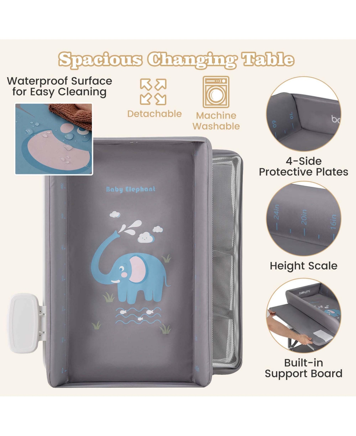 Costway Portable Baby Changing Table with Wheels Adjustable Height Storage Rack