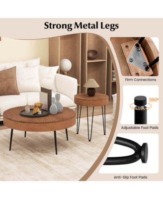 Farmhouse Round CoffeeTable Set of 2 End Table Natural Finish for Living Room Coffee