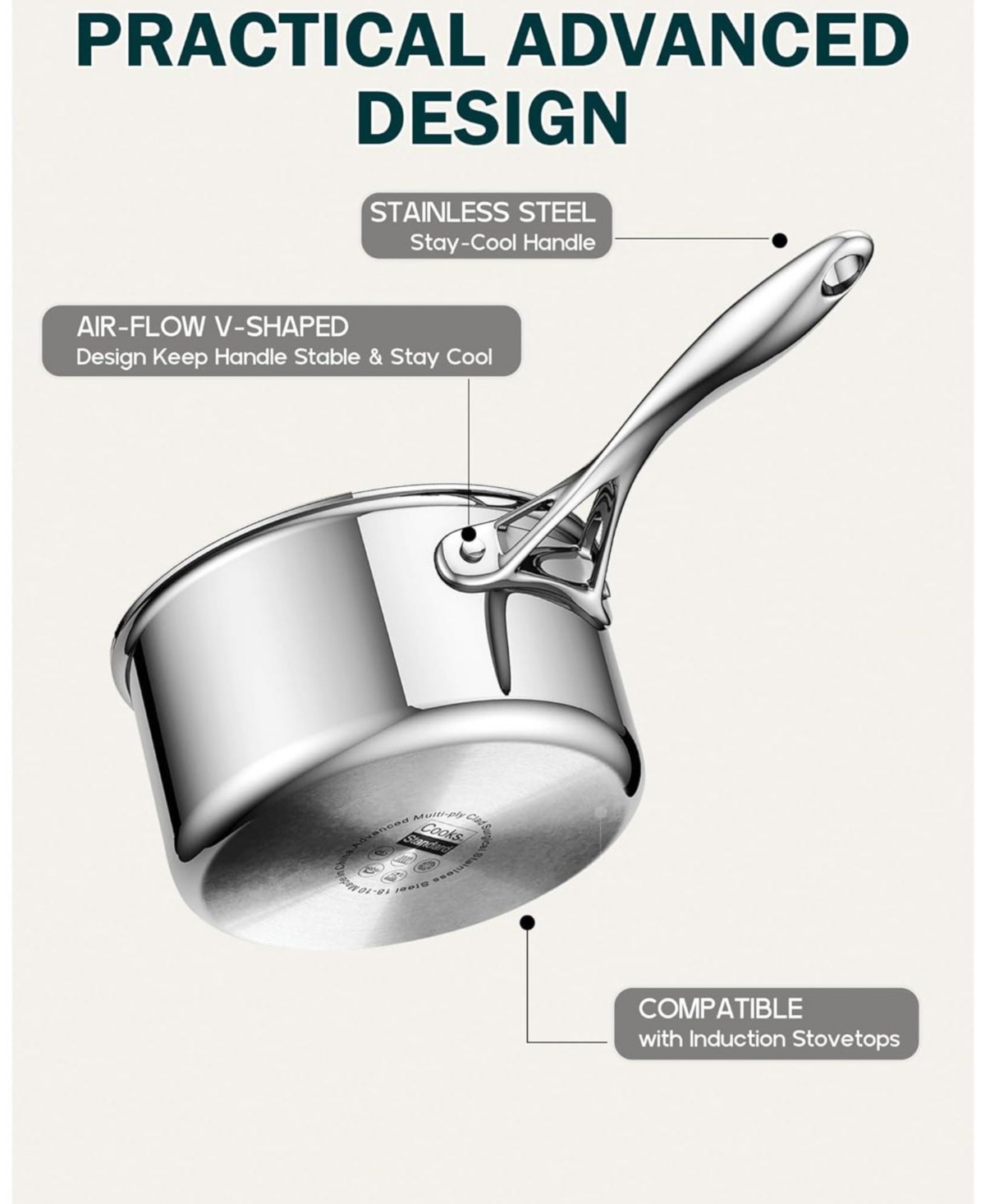 Cooks Standard 3- Quart Multi-Ply Clad Stainless Steel Saucepan With Glass Lid,- Silver