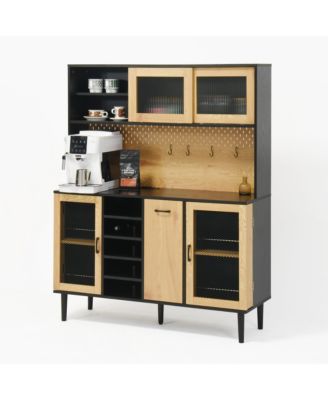 Streamdale Black & Natural Farmhouse Buffet Cabinet with Wine Rack