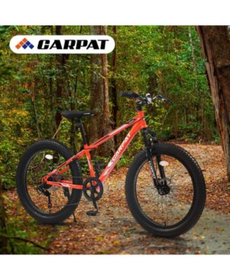 Elecony 24 Inch Fat Tire Bike Adult/Youth Full Shimano 7 Speeds Mountain Bike, Dual Disc Brake, High-Carbon Steel Frame, Front Suspension, Mountain Trail Bike, Urban Commuter City Bicycle
