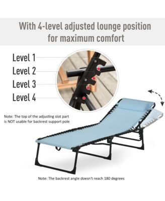 Folding Chaise Lounge Pool Chair, Patio Sun Tanning Chair, Outdoor Lounge Chair w/ 4-Position Reclining Back, Pillow, Breathable Mesh & Bungee Seat for Beach, Yard, Patio, Baby Blue