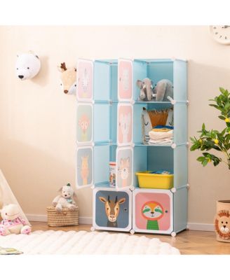 8-Cube Kids Wardrobe Baby Dresser Bedroom Armoire Clothes Hanging Closet with Doors