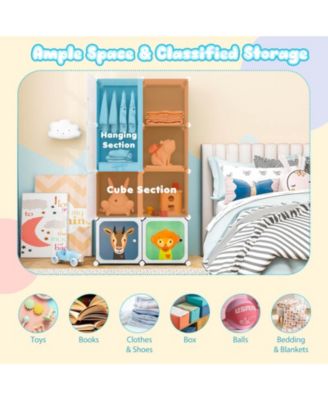 8-Cube Kids Wardrobe Baby Dresser Bedroom Armoire Clothes Hanging Closet with Doors