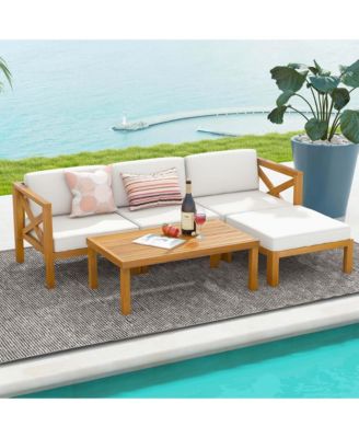 5 PCS Outdoor Conversation Furniture Set with 3 Chairs 1 Ottoman 1 Coffee Table