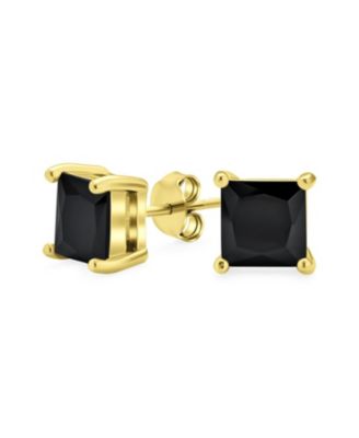 Black Square Cubic Zirconia Stud Earrings 14K Gold Sterling Silver