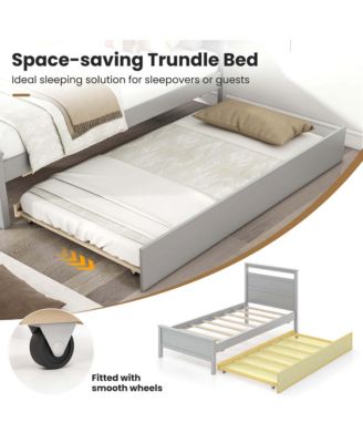 Twin Size Platform Bed with Trundle Pull-out Trundle Headboard & Footboard