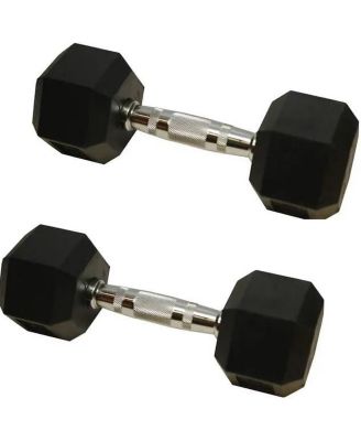 Barbell Rubber encased Hex Dumbbell Weights with Metal Handles for Strength Training, Full Body Workout. Sold as a Pairs, 10lb