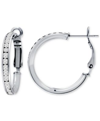 Cubic Zirconia (6-1/3 ct. t.w.) Small Hoop Earrings in Sterling Silver, 0.98", Exclusively at Macy's