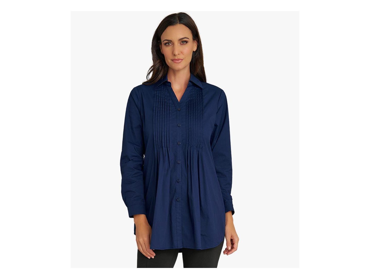 Женский топ Stella Carakasi Long Sleeve Cotton Poplin Pintuck Tunic, цвет: Тёмно-синий — фото 1