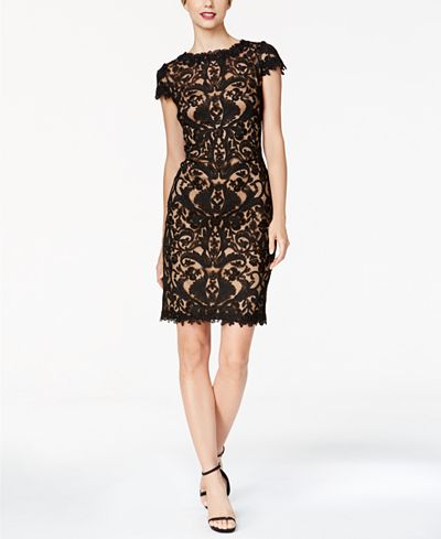 Tadashi Shoji Cap-Sleeve Embroidered Sheath Dress