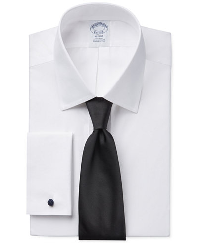 Brooks Brothers Regent Slim-Fit Non-Iron White Solid French Cuff Dress Shirt and Repp Solid Tie