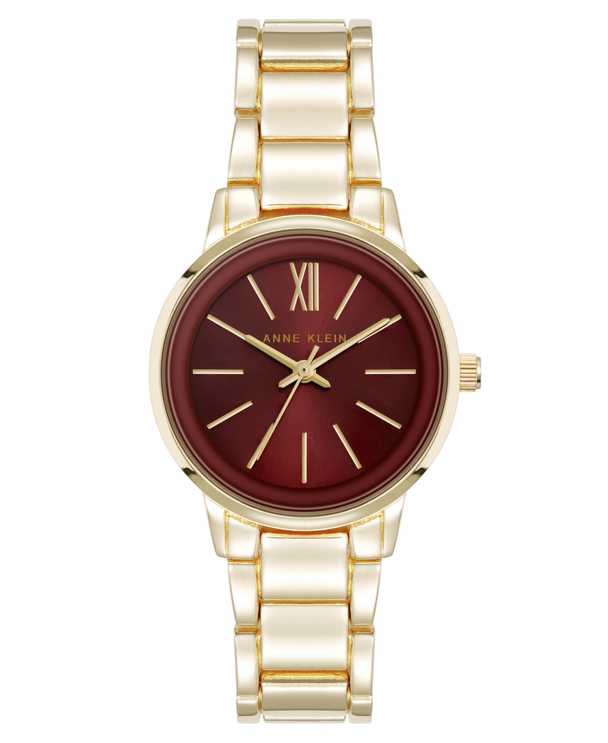Anne Klein Women's Quartz Minimalist Burgundy And Gold-tone Alloy Metal Watch, 32mm In Burgundy,gold-tone