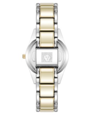 Women's Quartz Bold Coin Edge Bezel Black and Two-Tone Alloy Metal Watch, 32mm