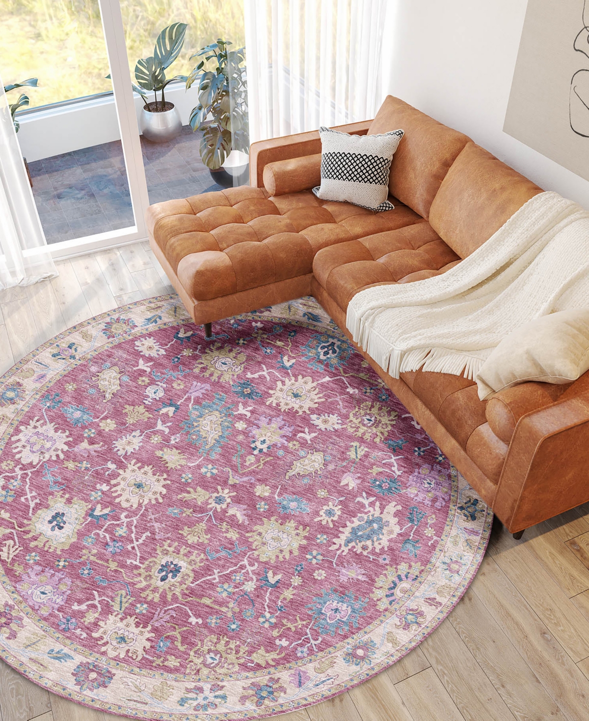 Dalyn Hatay Washable Hy7 8'x8' Round Area Rug In Pink