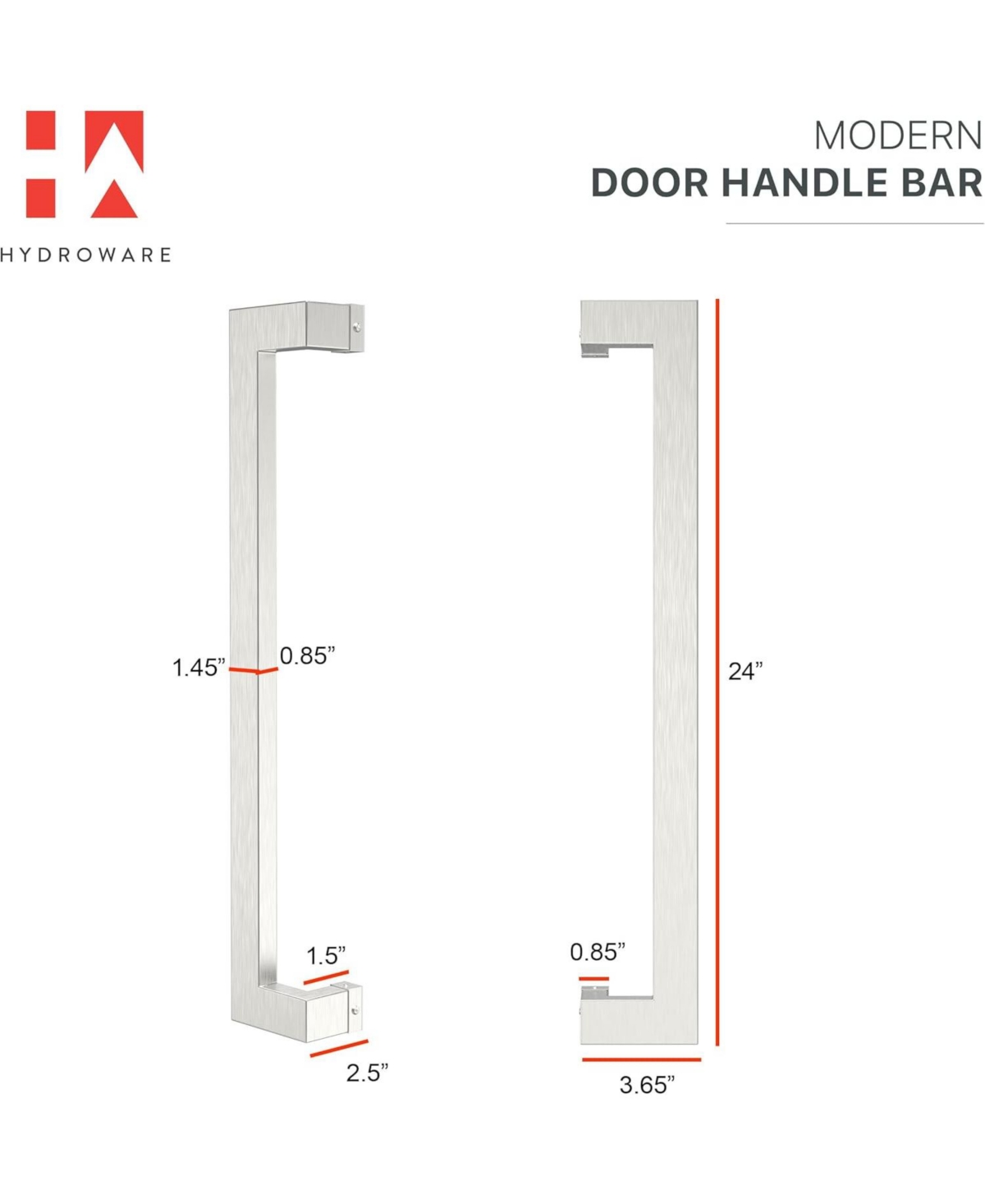 Hydroware Pull Door Handle - Brushed Satin Nickel - 24