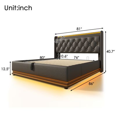 King Upholstered Bed with LED Lighting, Storage, and USB Charging Ports