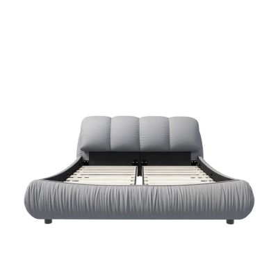Queen Upholstered Platform Bed with Padded Backrest