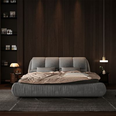Queen Upholstered Platform Bed with Padded Backrest