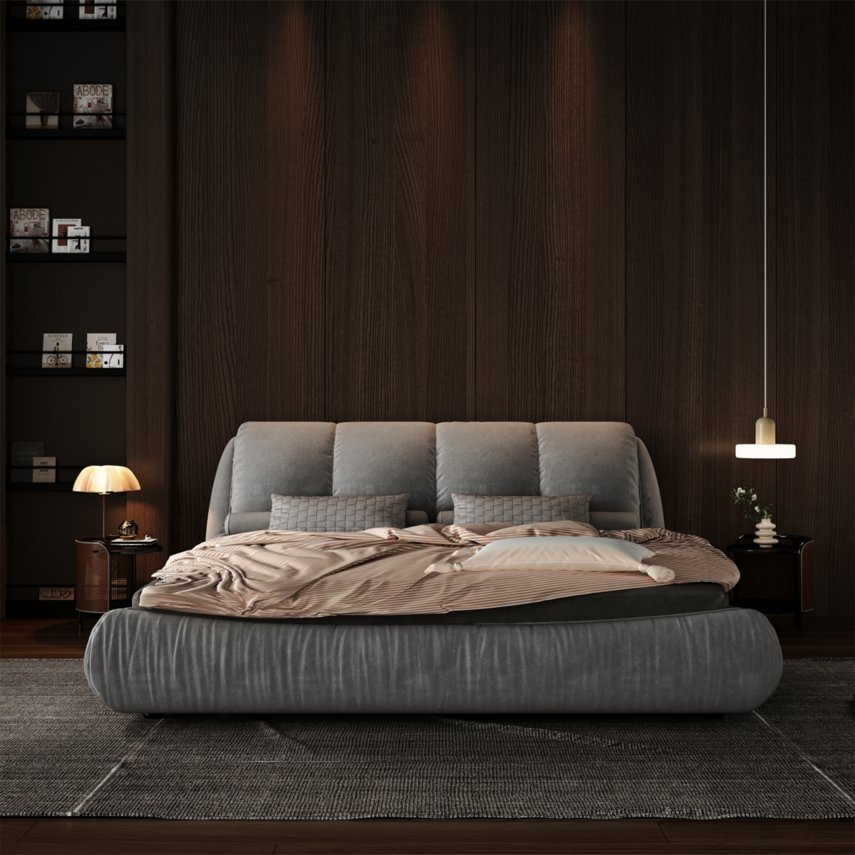 Streamdale Furniture Queen Upholstered Platform Bed with Padded Backrest