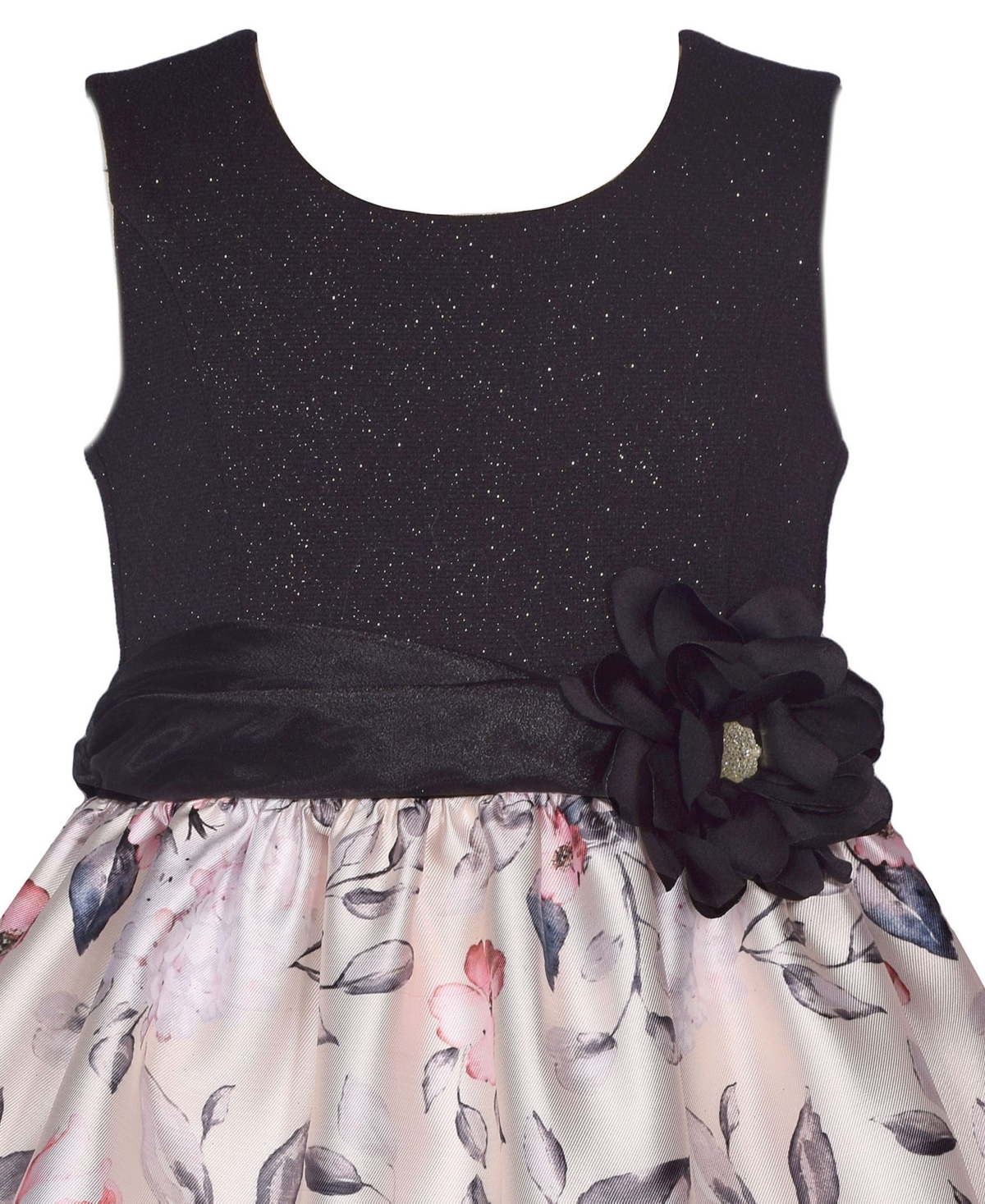 Bonnie Jean Little Girls Sparkle Knit to Floral Mikado Party Dress