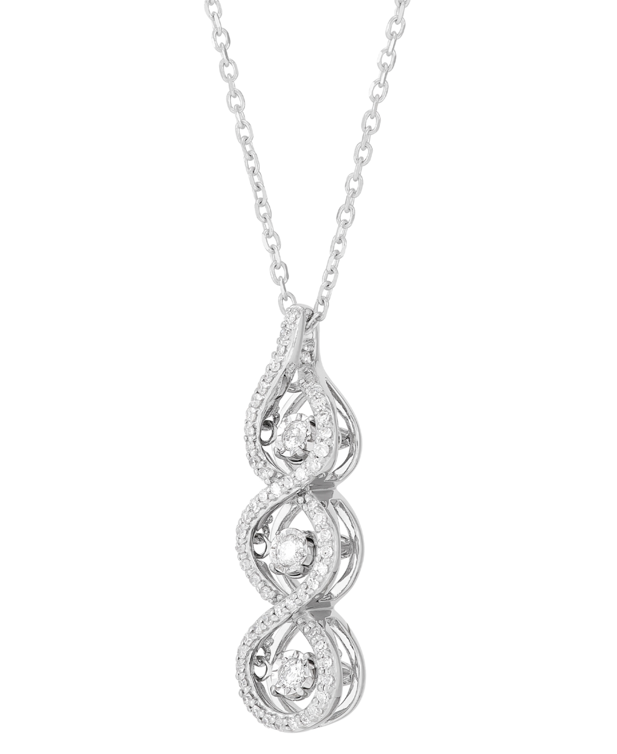 Macy's Diamond Crossover Triple Twist Pendant Necklace (1/3 Ct. T.w.) In 10k White Gold, 16" + 1" Extender In White Gold