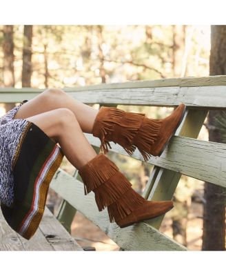 Women's Suede 3-Layer Fringe Boots