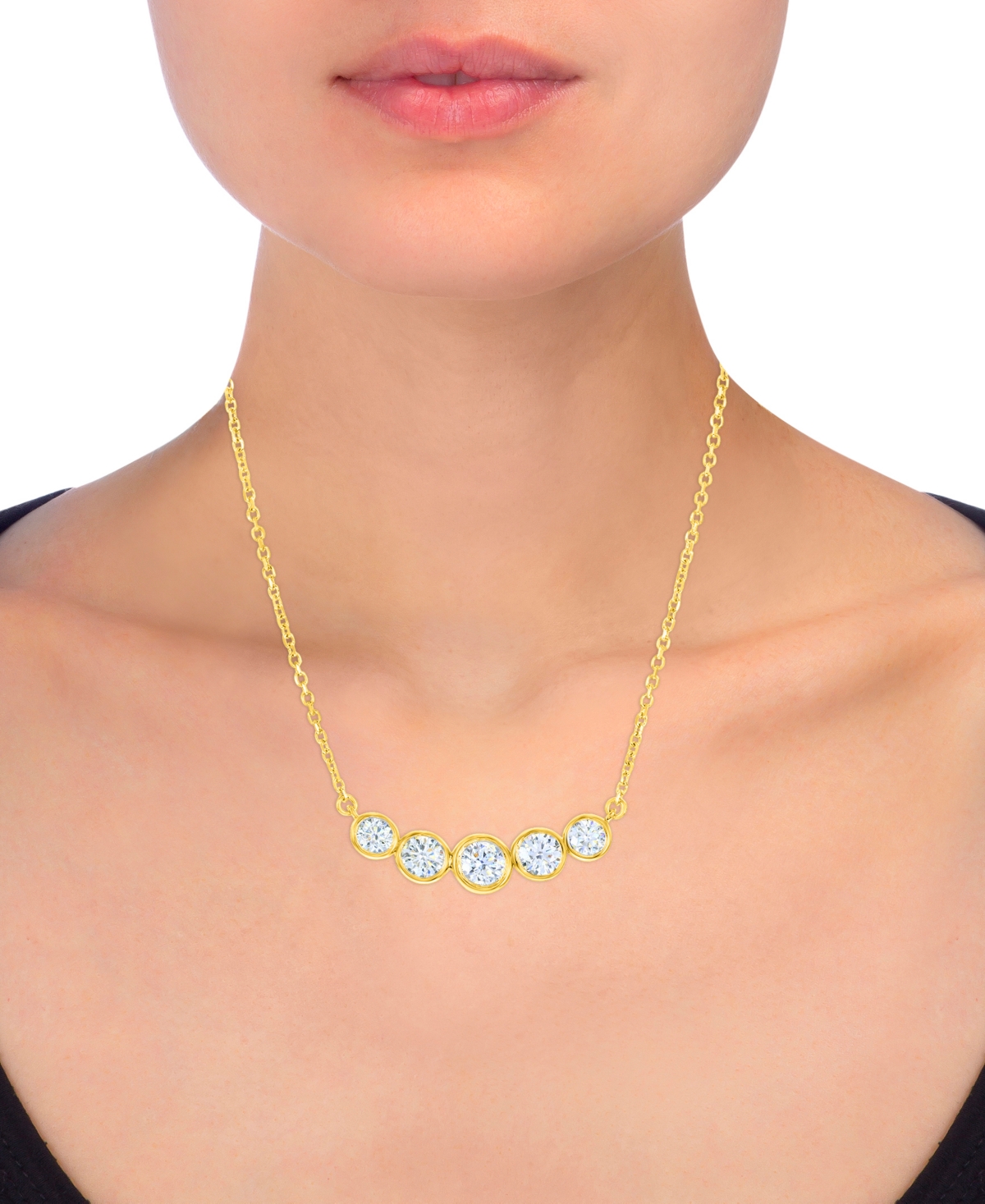 Shop Macy's Diamond Bezel Graduated Curved Bar Collar Necklace (3/4 Ct. T.w.) In 14k White Or Yellow Gold