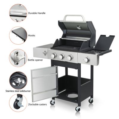 Streamdale 3-Burner Propane Gas Grill, 37230BTU with Enameled Cast Iron Grids