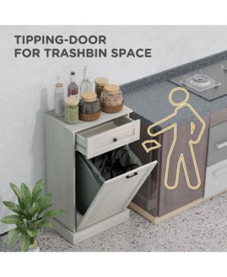 Kitchen Tilt Out Trash Bin Cabinet Free Standing Recycling Cabinet Trash Can Holder With Drawer, Light Gray