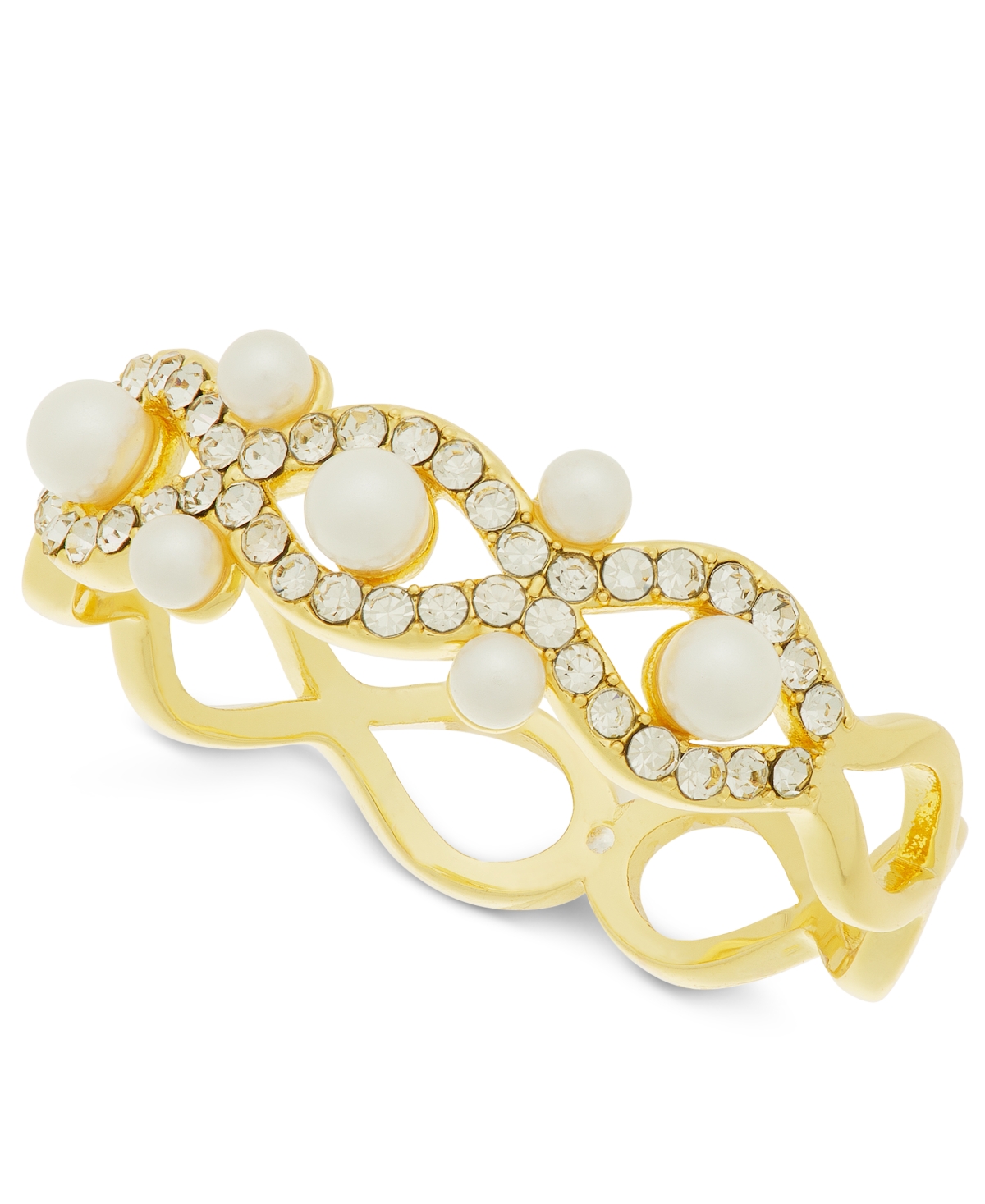 Gold-Tone Crystal & Imitation Pearl Braid Style Ring, Exclusively at Macy's - Gold