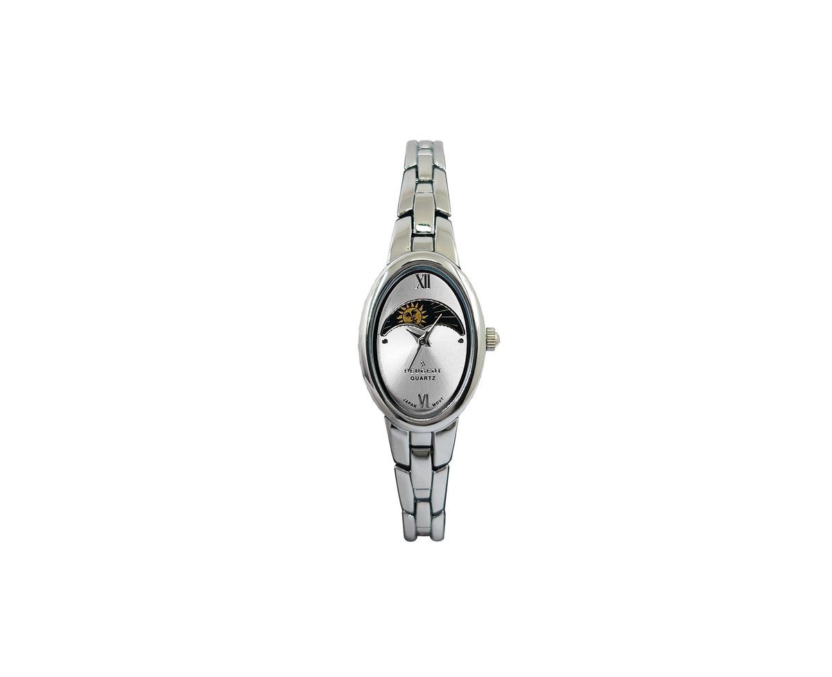 Women's Silver 30x25mm Sun Moon Dial Link Bracelet Watch - Silver
