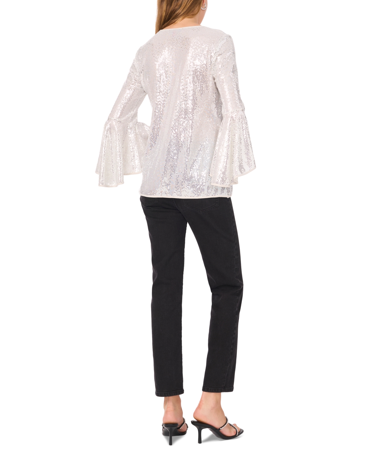 Vince Camuto Womens Sequined Nylon Blouse In Silver