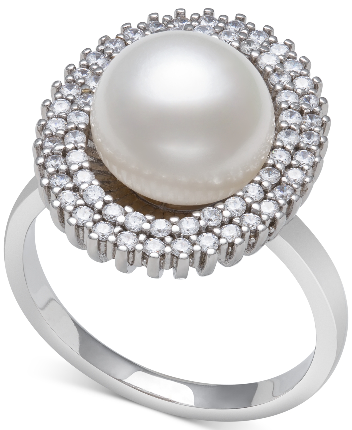 Belle De Mer Peacock Black Cultured Freshwater Pearl (10mm) & Cubic Zirconia Halo Ring In Sterling Silver (also I In White