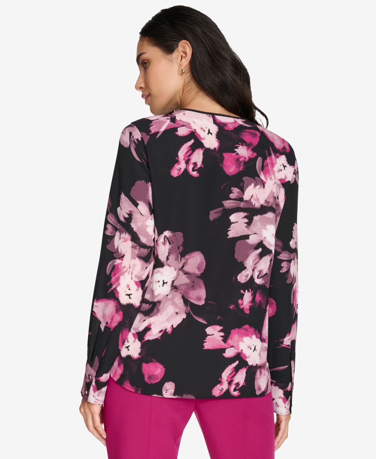 Calvin Klein Women's Keyhole-Neck Long-Sleeve Blouse
