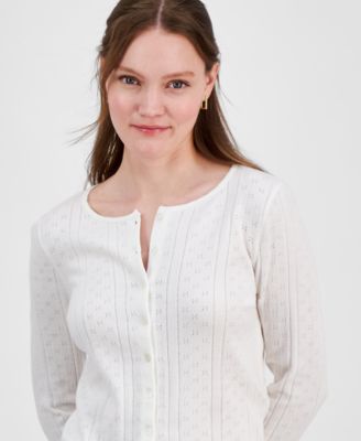 Ultra Flirt - Juniors' Cropped Pointelle Cardigan