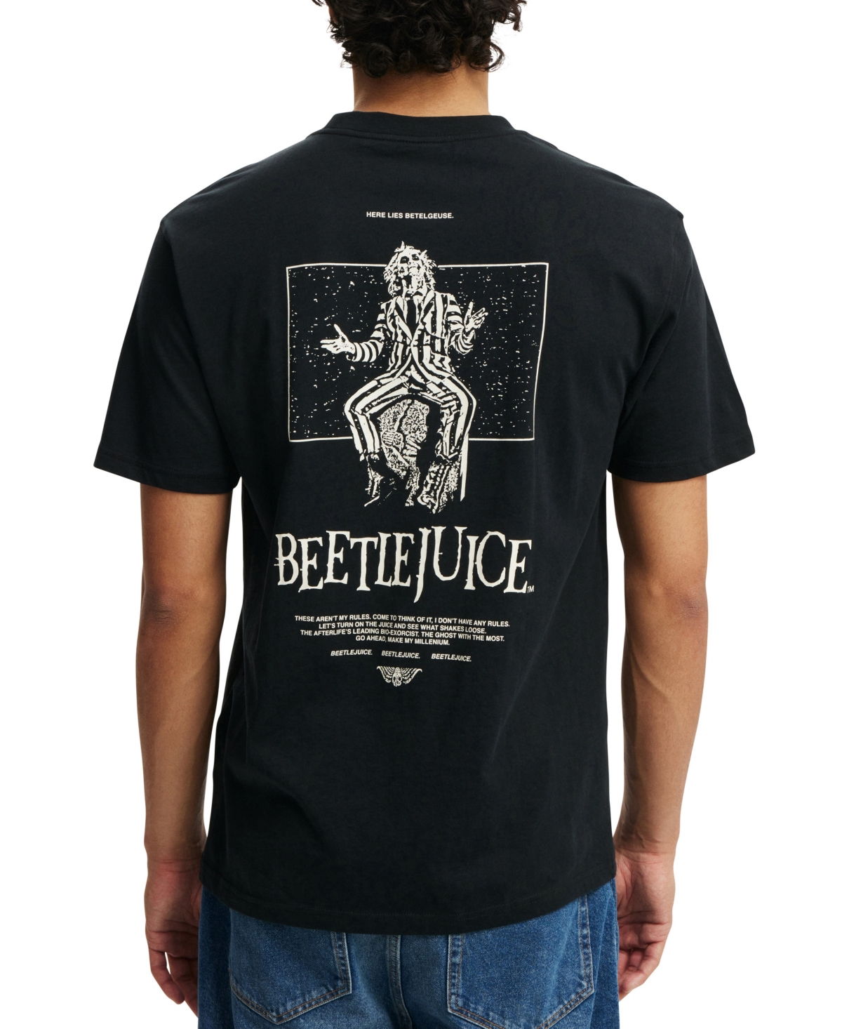 Cotton On Men's Loose Fit Movie And Tv T-Shirt -Beetlejuice - Here Lies