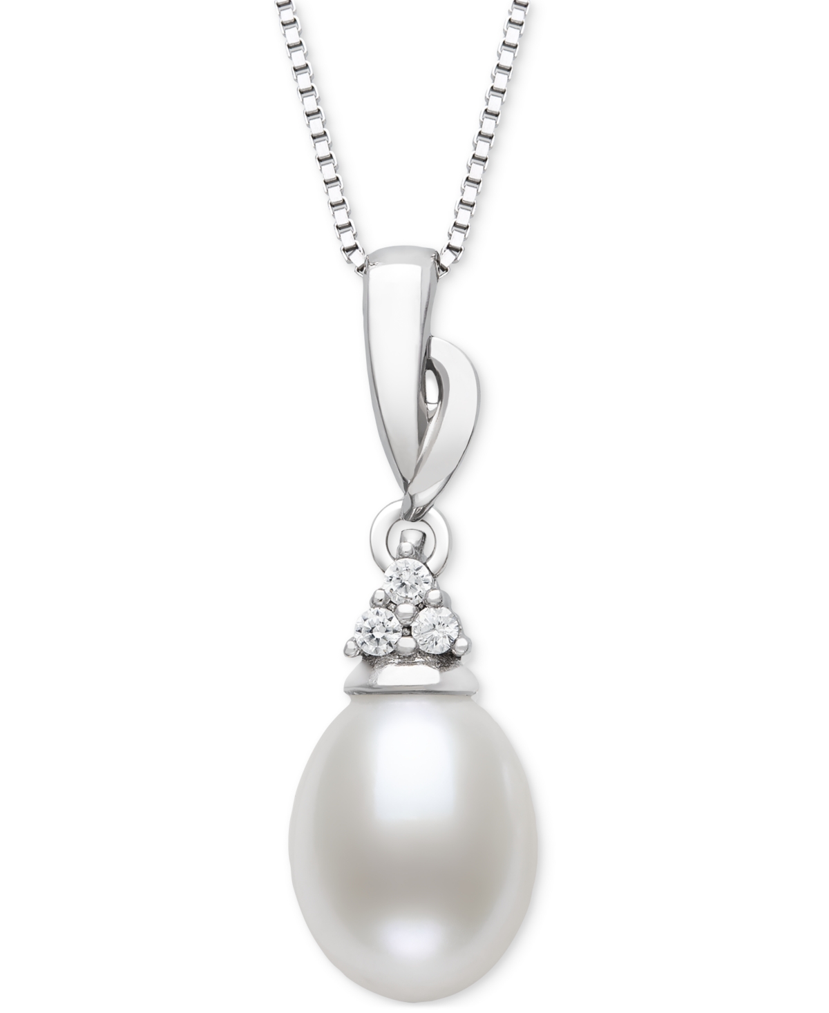 Cultured Freshwater Pearl (7-8mm) & Lab-Created Sapphire (3/8 ct. t.w.) 18" Pendant Necklace in Sterling Silver - White