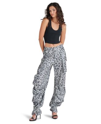 Steve Madden - Women's Duo Sequined Animal-Print Cargo Pants