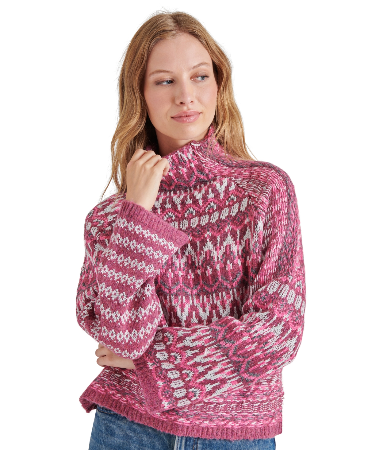 Steve Madden Women's Indie Fair Isle Mock-Neck Sweater