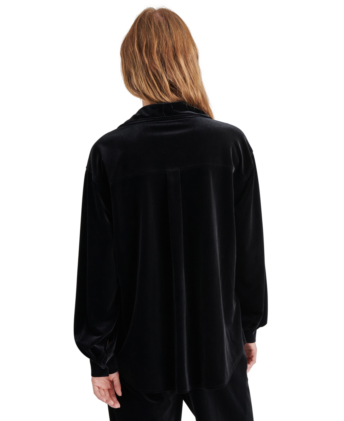 Steve Madden Women's Jaelynn Velvet Fold-collar Blouse In Black