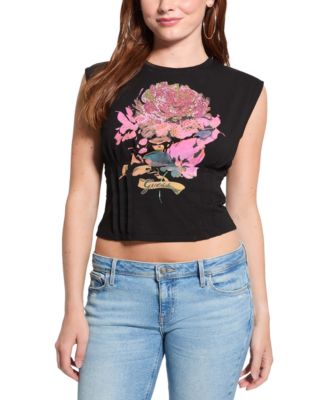 GUESS - Women's Pigment Rose Corset Sleeveless T-Shirt