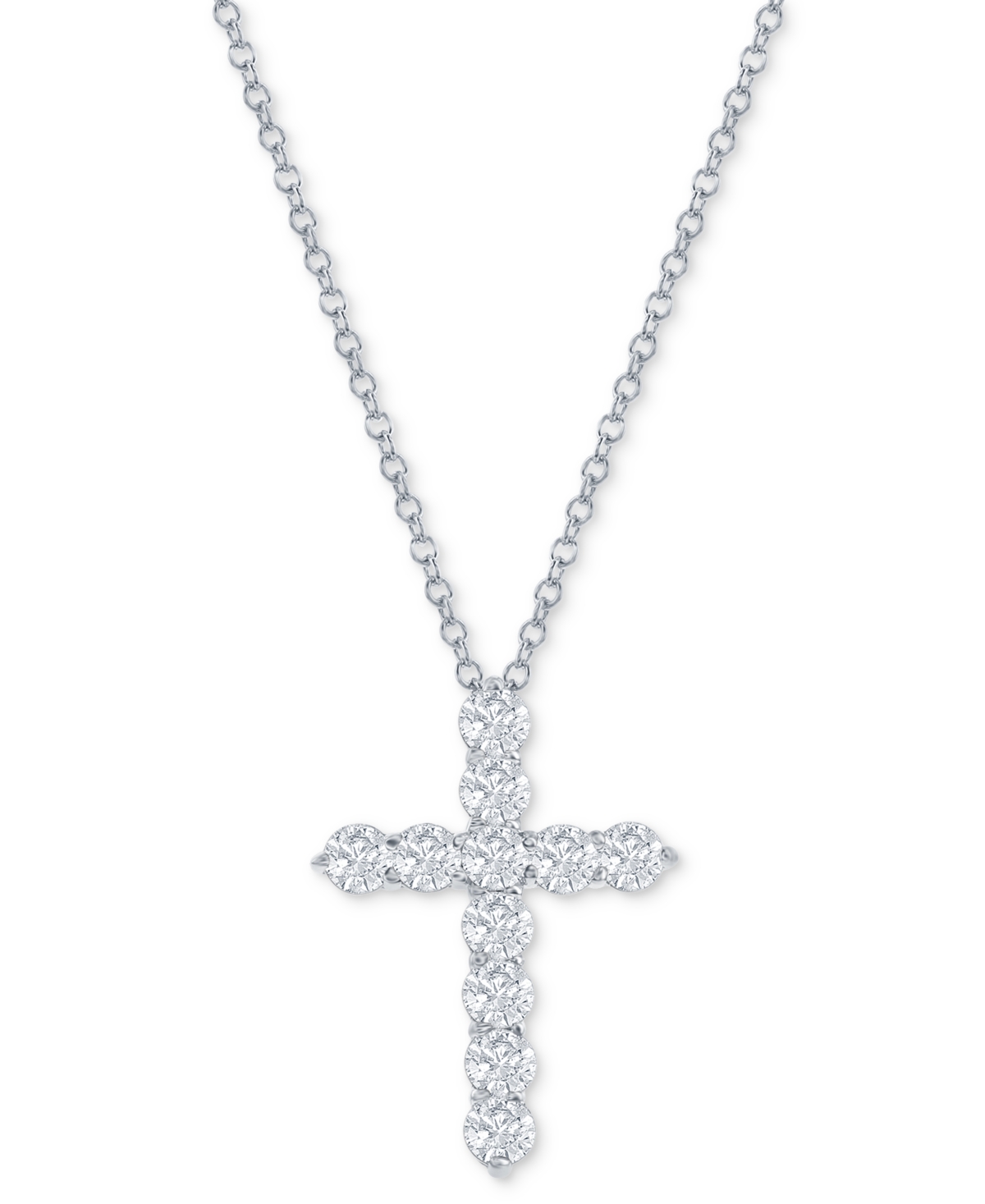 MACY'S DIAMOND CROSS PENDANT NECKLACE (1 CT. T.W.) IN 14K WHITE OR YELLOW GOLD, 16" + 2" EXTENDER 