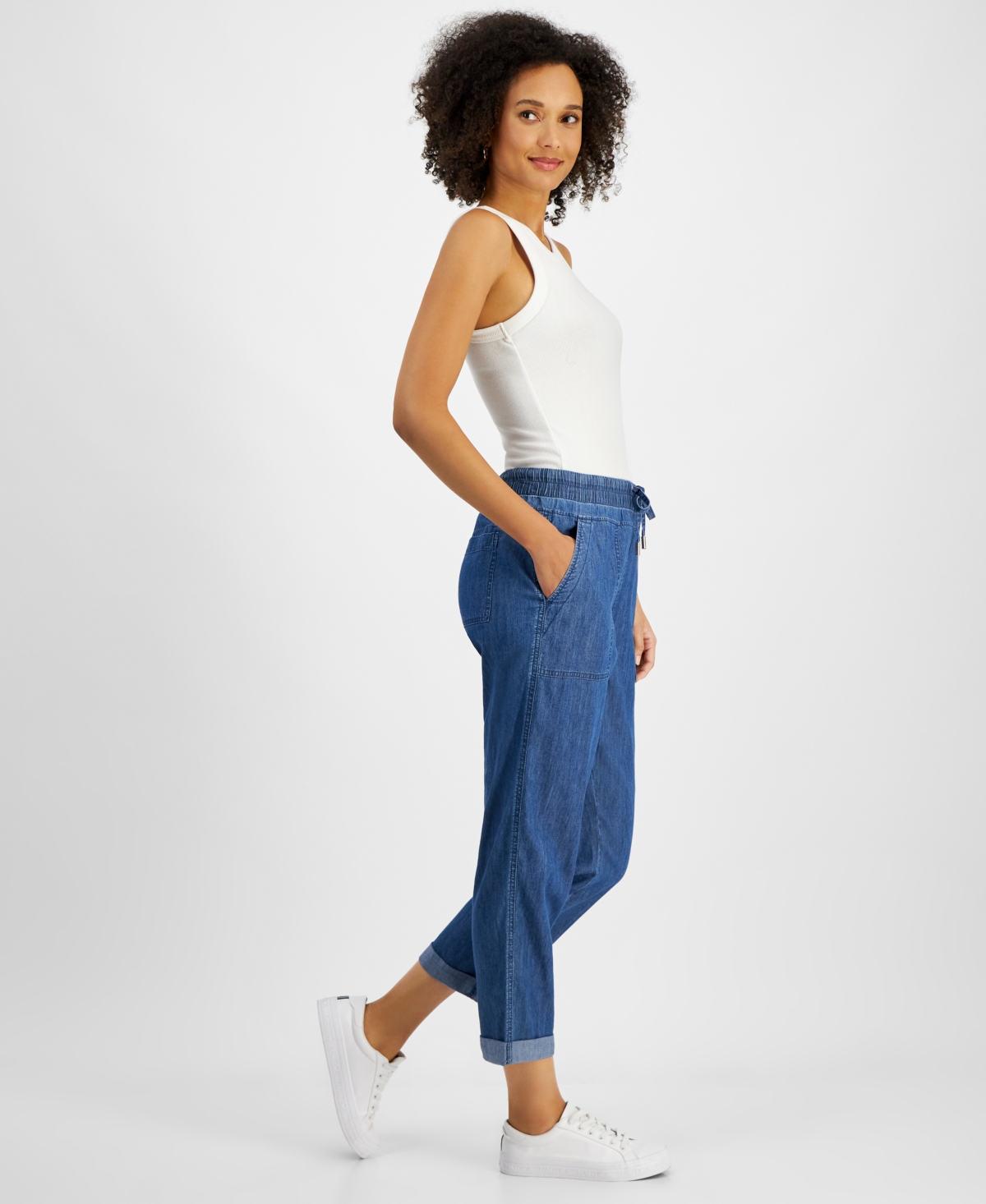 Nautica Jeans Women's Chambray Cuffed Jogger Pants In Dark Blue