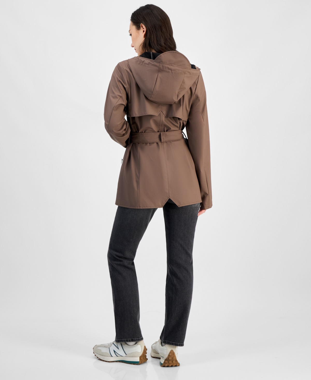 Rains Women's Tie-waist Snap-front Hooded Rain Coat In Dune