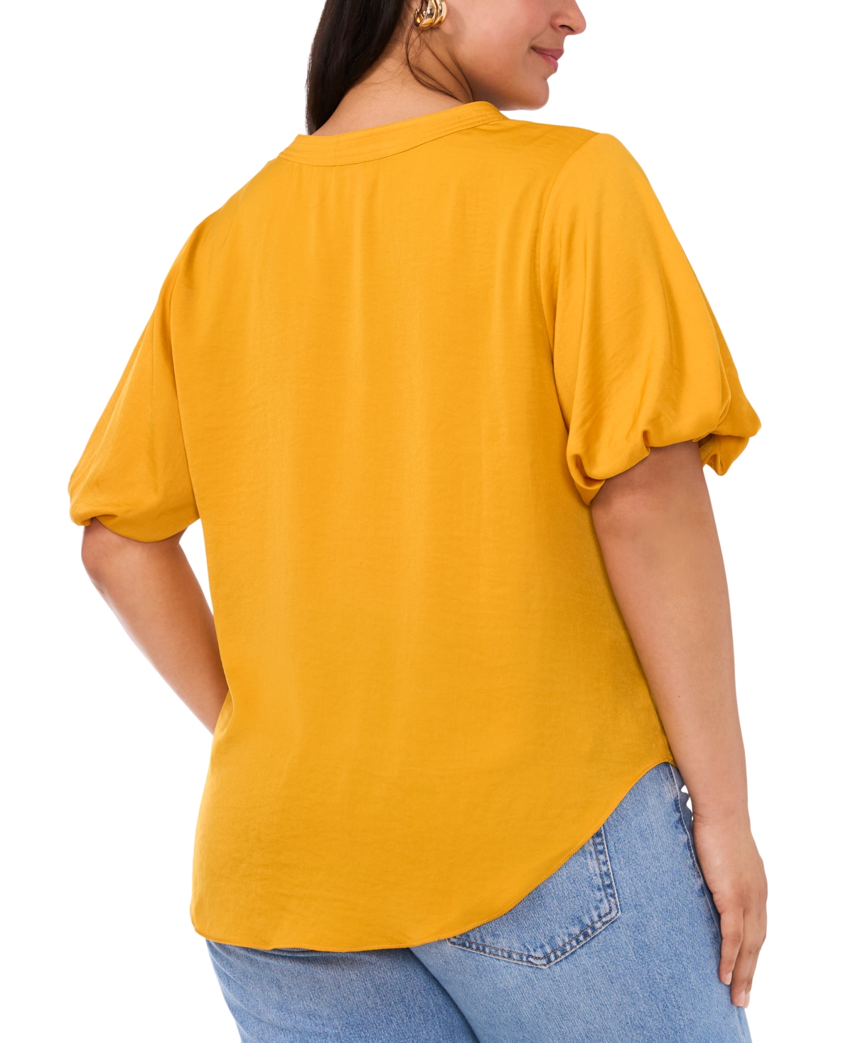 VINCE CAMUTO PLUS SIZE SPLIT-NECK PUFFED-SLEEVE TOP 