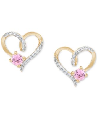 2-Pc. Set Lab Created Pink Sapphire (3/4 ct. t.w.) & Lab Created White Sapphire (1/3 ct. t.w.) Heart Pendant Necklace & Matching Stud Earrings in 14k Gold-Plated Sterling Silver