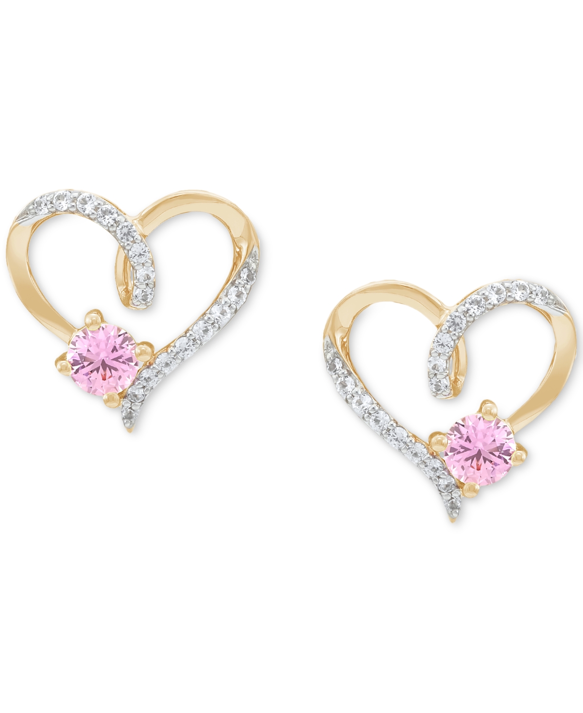 Macy's 2-pc. Set Lab Created Pink Sapphire (3/4 Ct. T.w.) & Lab Created White Sapphire (1/3 Ct. T.w.) Heart In 14k Yellow Gold Over Sterling Silver