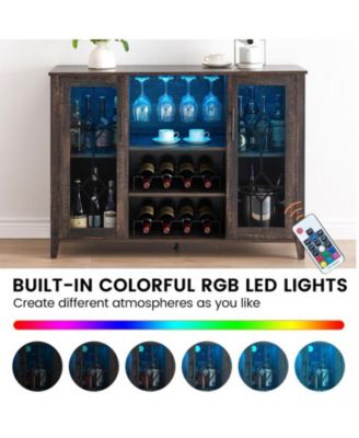 Wine Bar Cabinet with Led Light,Home Coffee Cabinet with Wine and Glass Rack,Kitchen Buffet Sideboard with Storage,Liquor Cabinet for Bar,Dining Room,Kitchen(Dark Rustic Oak)