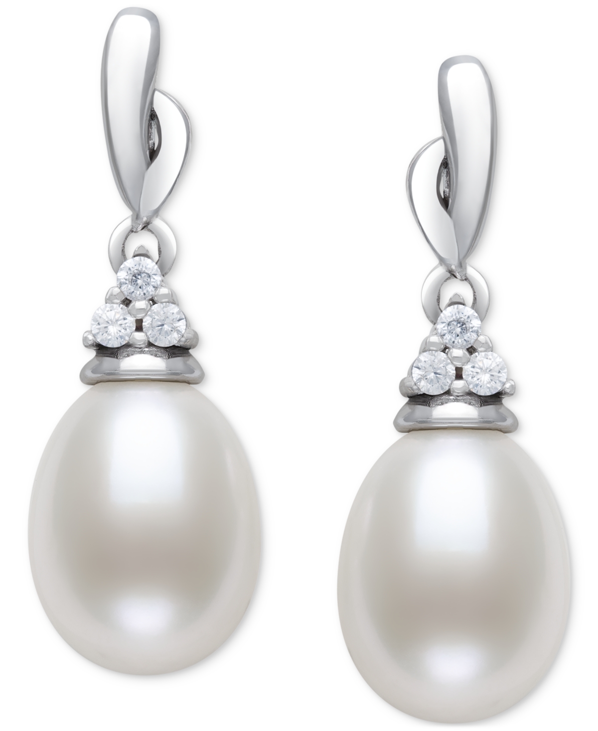 BELLE DE MER CULTURED FRESHWATER PEARL (7-8MM) & LAB-CREATED WHITE SAPPHIRE ACCENT DROP EARRINGS IN STERLING SILV 
